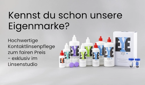 Text: Kennst du schon unsere Eigenmarke? Bild: alle EYE-Produkte nebeneinander gestellt.