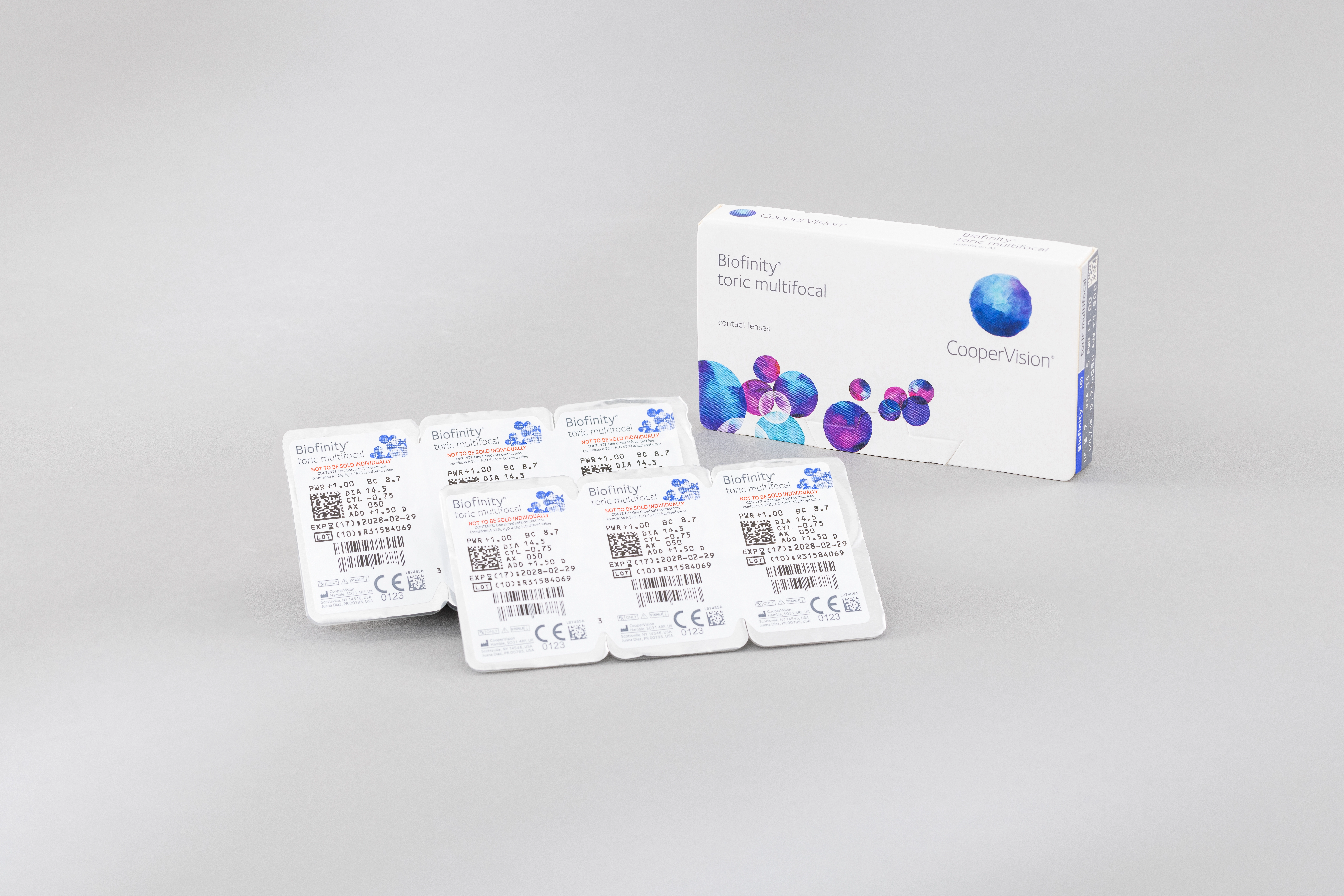 Eine ausgepackte Kontaktlinsenbox des Topsellers CooperVision Biofinity.